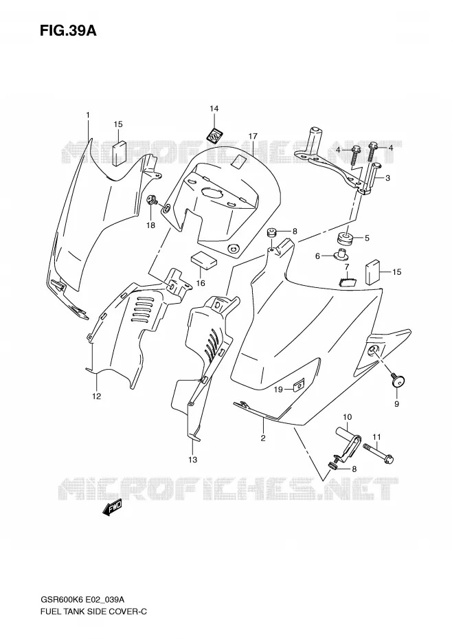 FUEL TANK SIDE COVER (MODEL K8) Suzuki MOTO 600 GSR 2010  GSR600AL0(E2)