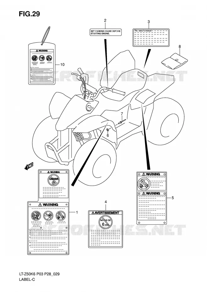 LABEL (MODEL K6/K7/K8) Suzuki QUAD 50 QUADSPORT 2010  LT-Z50L0(P3/P28)
