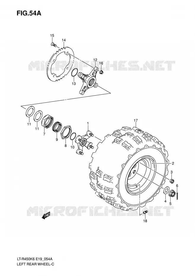 LEFT HAND REAR WHEEL (MODEL K8/K9/L0) Suzuki QUAD 450 QUADRACER 2007  LT-R450K7(E19)