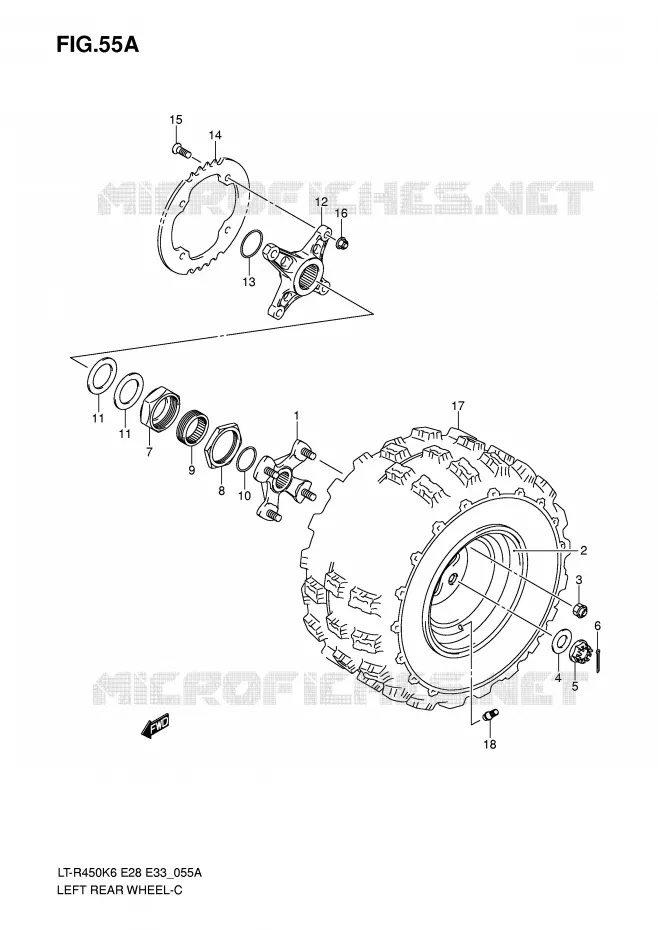 LEFT HAND REAR WHEEL (MODEL K8/K9/L0) Suzuki QUAD 450 QUADRACER 2007  LT-R450K7(E28/E33)