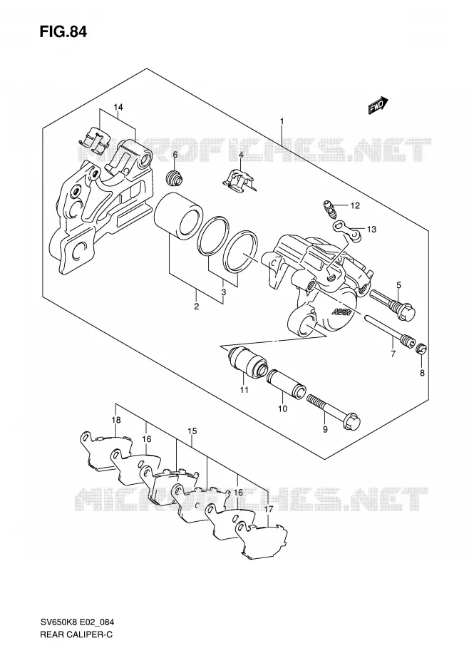 REAR CALIPER (SEE NOTE) Suzuki MOTO 650 SV 2010  SV650SAL0(E2)