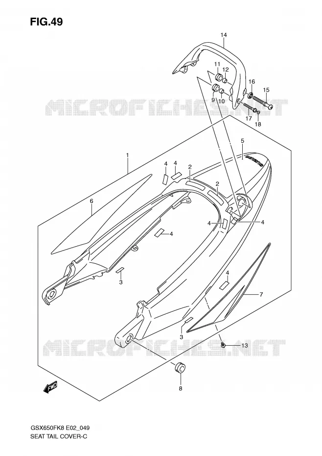 REAR FAIRING - SEAT COWL (MODEL K8:CWH,EGR) Suzuki MOTO 650 GSX-F 2010  GSX650FUAL0(E2)