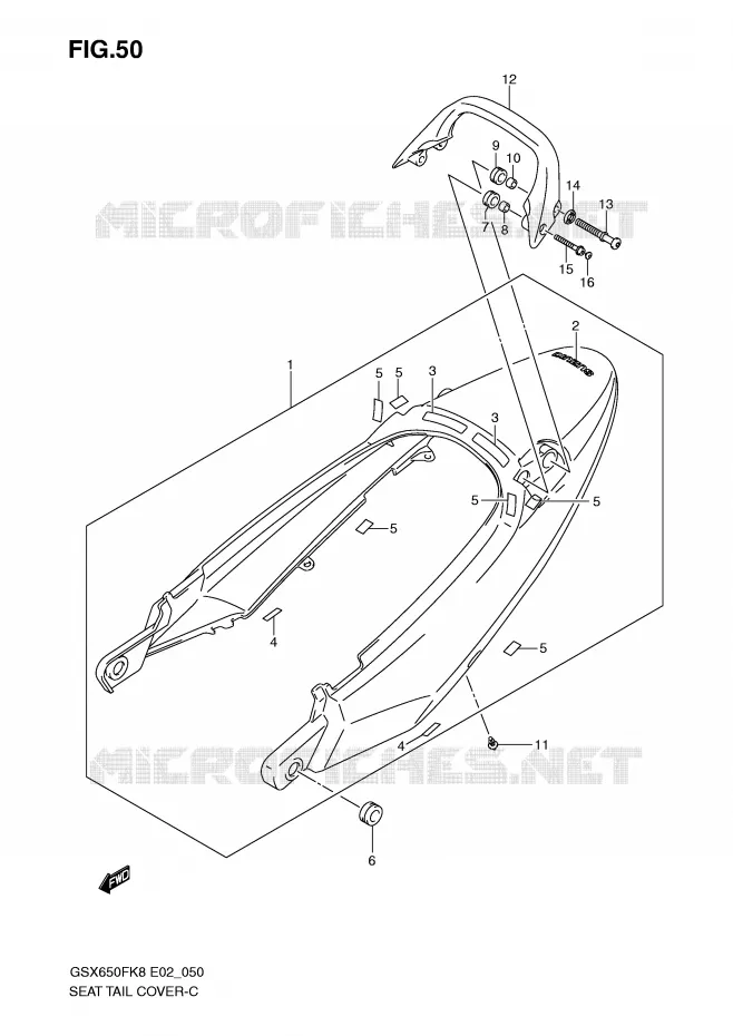 REAR FAIRING - SEAT COWL (MODEL K8:YAY) Suzuki MOTO 650 GSX-F 2010  GSX650FAL0(E2)