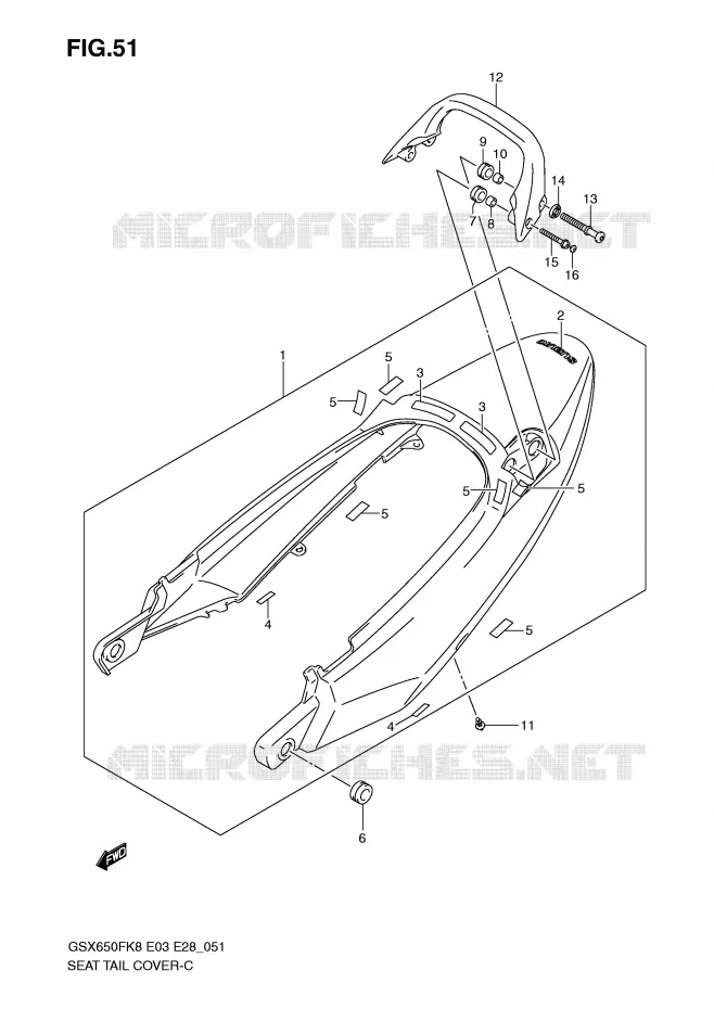 REAR FAIRING - SEAT COWL (MODEL K8:YAY) Suzuki MOTO 650 GSX-F 2010  GSX650FAL0(E3/E28)
