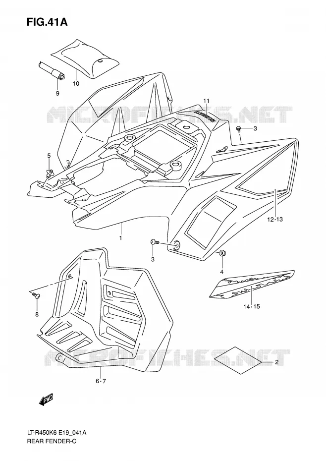 REAR FENDER (MODEL K8) Suzuki QUAD 450 QUADRACER 2008  LT-R450K8(E19)