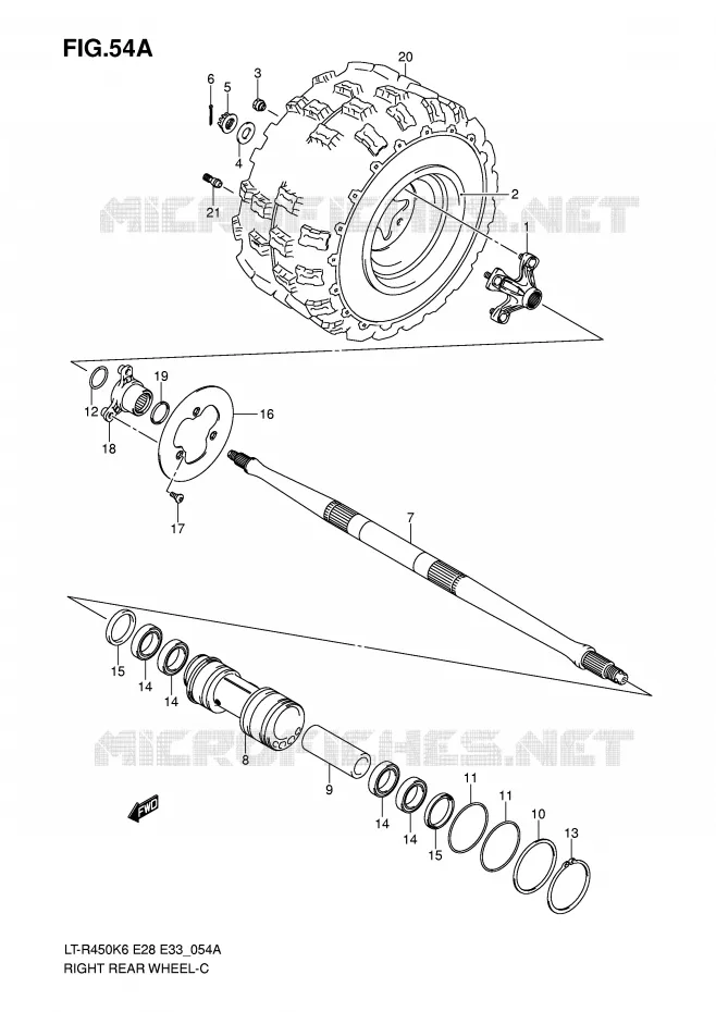 RIGHT HAND REAR WHEEL (MODEL K8/K9/L0) Suzuki QUAD 450 QUADRACER 2009  LT-R450K9(E28/E33)