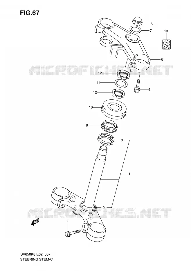 STEERING COLUMN (SEE NOTE) Suzuki MOTO 650 SV 2008  SV650SAK8(E2)