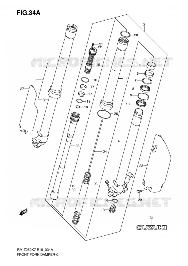 FRONT FORK (MODEL K8/K9) Suzuki MOTO 250 RM-Z 2009  RM-Z250K9(E19)