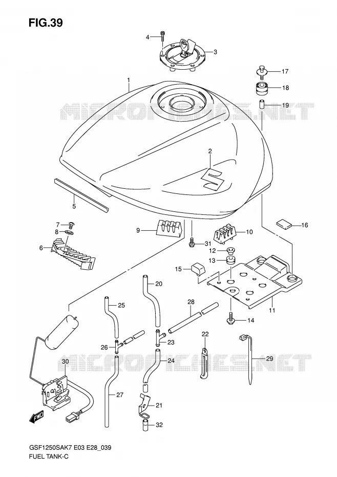 FUEL TANK (MODEL K7/K8) Suzuki MOTO 1250 BANDIT-S 2007  GSF1250SK7(E3/E28)