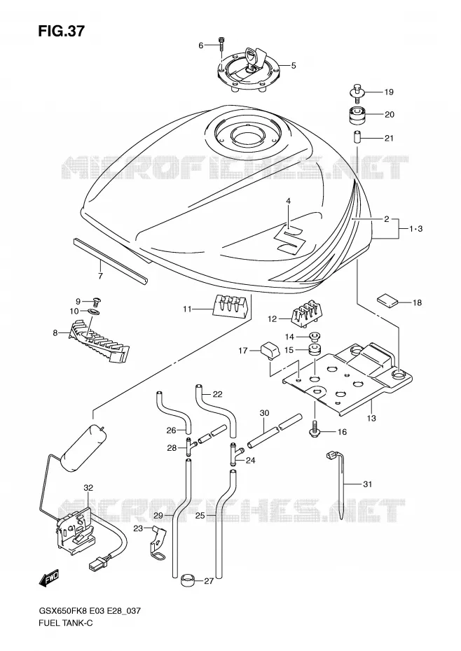 FUEL TANK (MODEL K8) Suzuki MOTO 650 GSX-F 2010  GSX650FL0(E3/E28)