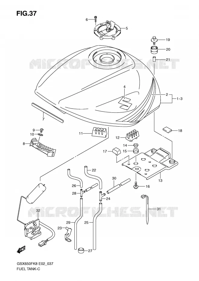 FUEL TANK (MODEL K8) Suzuki MOTO 650 GSX-F 2010  GSX650FUL0(E2)