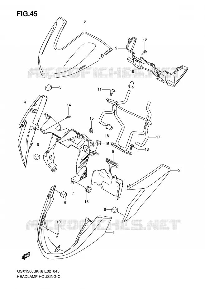 HEADLAMP HOUSING (MODEL K8/K9) Suzuki MOTO 1300 B-KING 2012  GSX1300BKAU2K8(E2)