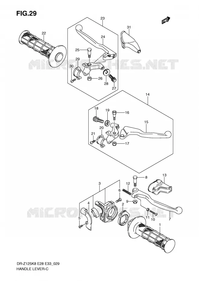 LEVERS - HANDGRIPS (MODEL K8/K9) Suzuki MOTO 125 DR-Z 2010  DR-Z125L0(E28/E33)