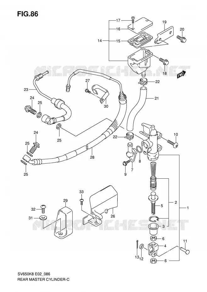 REAR BRAKE MASTER CYLINDER (SEE NOTE) Suzuki MOTO 650 SV 2009  SV650K9(E2)
