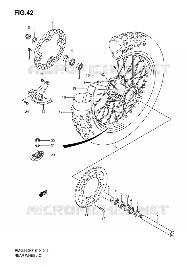 REAR WHEEL (MODEL K7) Suzuki MOTO 250 RM-Z 2007  RM-Z250K7(E19)