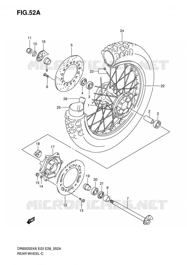 REAR WHEEL (MODEL K8/K9/L0) Suzuki MOTO 650 DR 2007  DR650SEK7(E3/E28)
