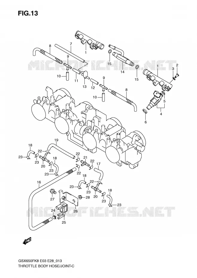 THROTTLE BODY HOSE/JOINT Suzuki MOTO 650 GSX-F 2010  GSX650FAL0(E3/E28)