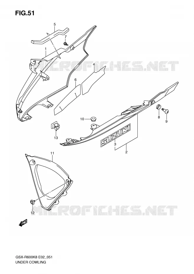 UNDER COWLING (MODEL K8) Suzuki MOTO 600 GSX-R 2008  GSX-R600U2K8(E2)