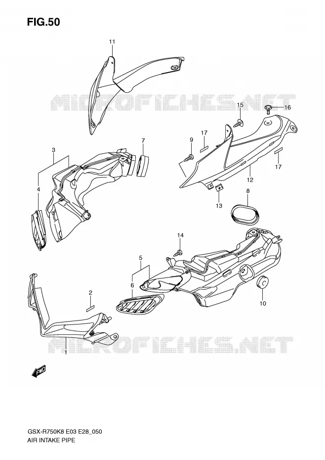 AIR INTAKE PIPE (MODEL K8) Suzuki MOTO 750 GSX-R 2008  GSX-R750K8(E3/E28)