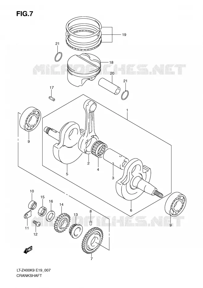 CRANKSHAFT Suzuki QUAD 400 QUADSPORT 2009  LT-Z400ZK9(E19)