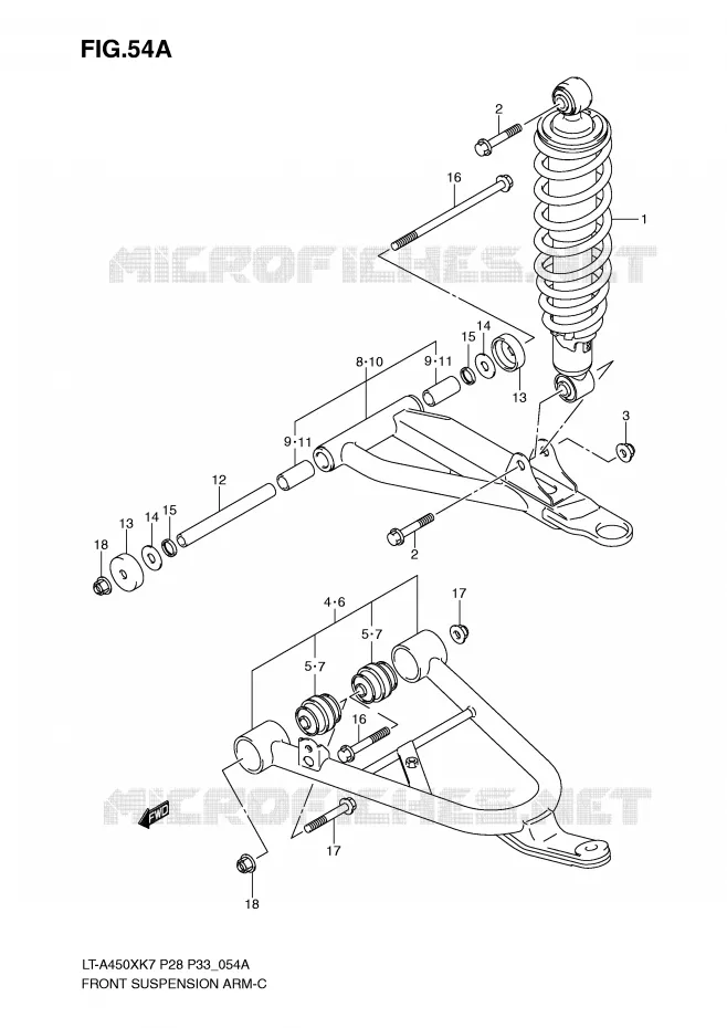 FRONT SUSPENSION ARM (MODEL K8/K9/L0) Suzuki QUAD 450 KINGQUAD 2009  LT-A450XZK9(P28/P33)