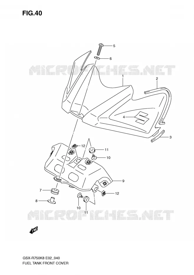 FUEL TANK FRONT C0VER (MODEL K8) Suzuki MOTO 750 GSX-R 2009  GSX-R750K9(E2)