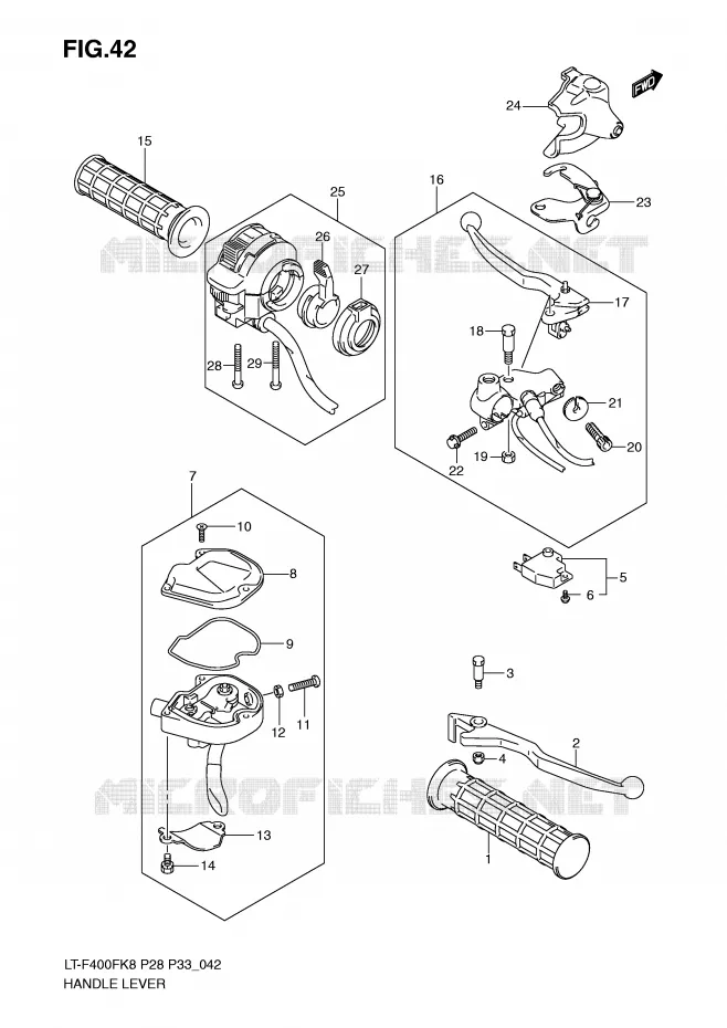 LEVERS - HANDGRIPS Suzuki QUAD 400 KINGQUAD 2010  LT-F400FUL0(P28/P33)