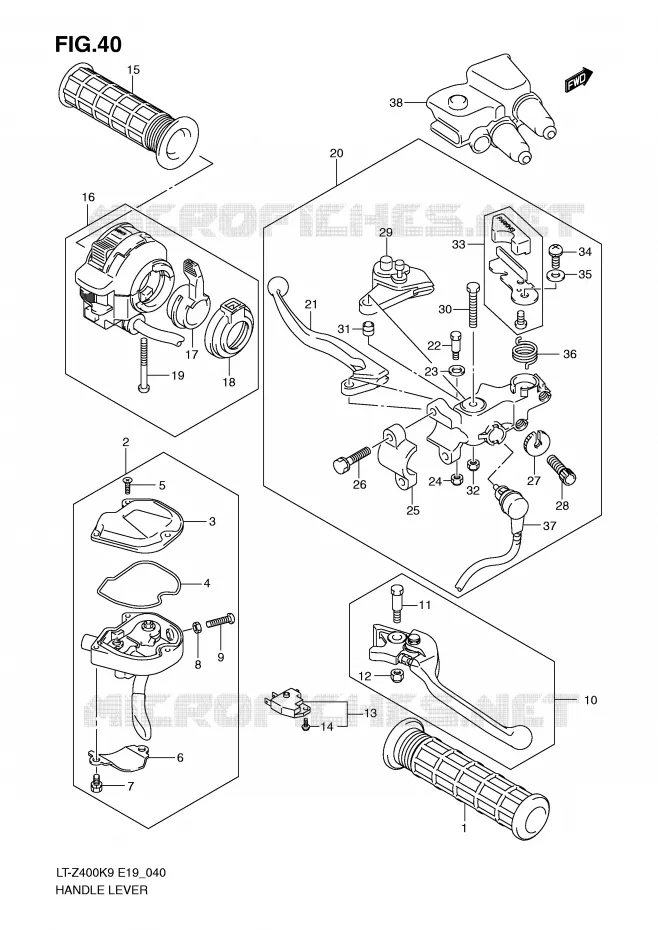 LEVERS - HANDGRIPS Suzuki QUAD 400 QUADSPORT 2010  LT-Z400ZL0(E19)
