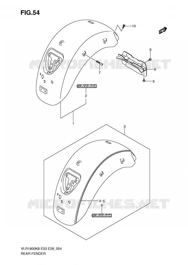 REAR FENDER (MODEL K8) Suzuki MOTO 1800 BOULEVARD 2009  VLR1800K9(E3/E28)