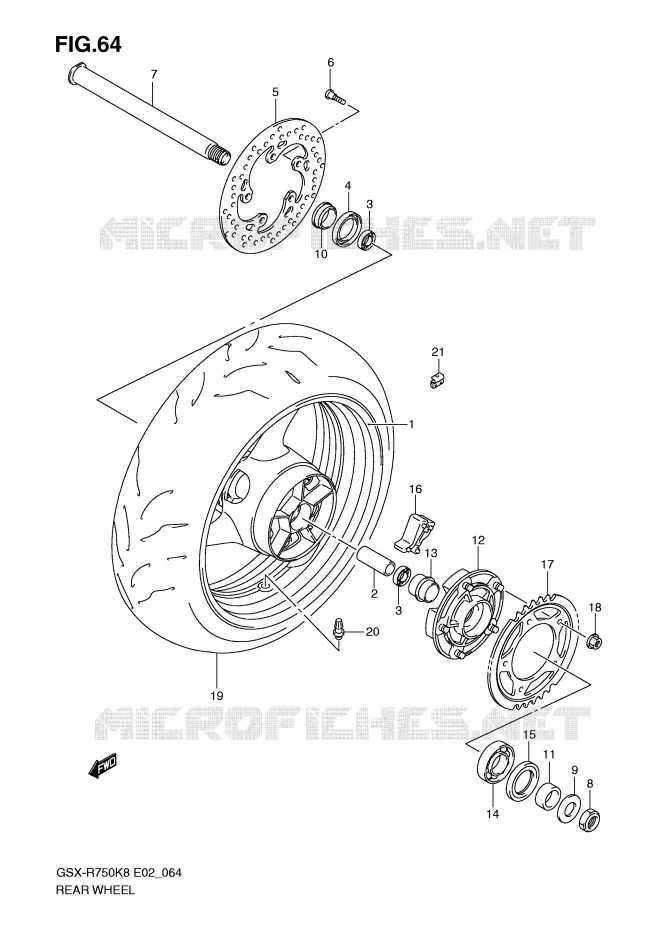 REAR WHEEL Suzuki MOTO 750 GSX-R 2008  GSX-R750K8(E2)