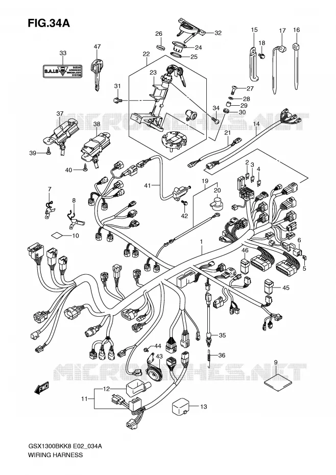 WIRING HARNESS (GSX1300BKA/AU2/AUF) Suzuki MOTO 1300 B-KING 2012  GSX1300BKU2K8(E2)