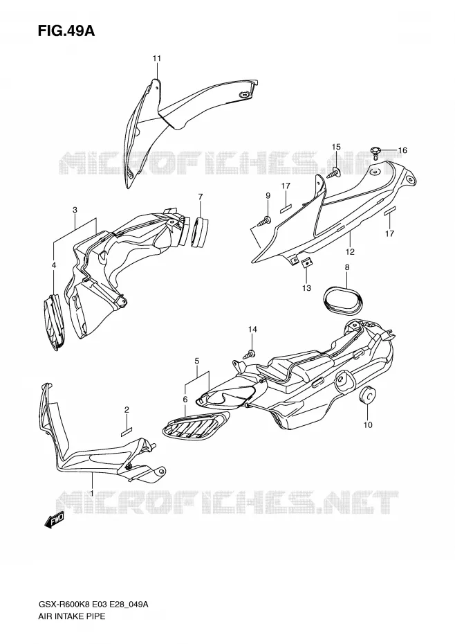 AIR INTAKE PIPE (MODEL K9) Suzuki MOTO 600 GSX-R 2008  GSX-R600K8(E3/E28)