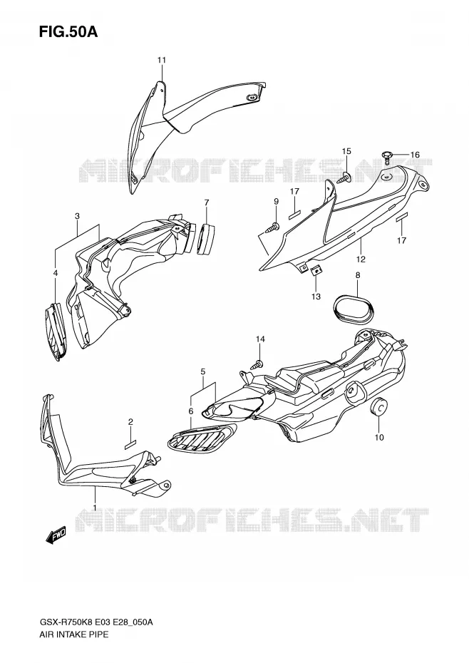 AIR INTAKE PIPE (MODEL K9) Suzuki MOTO 750 GSX-R 2010  GSX-R750L0(E3/E28)