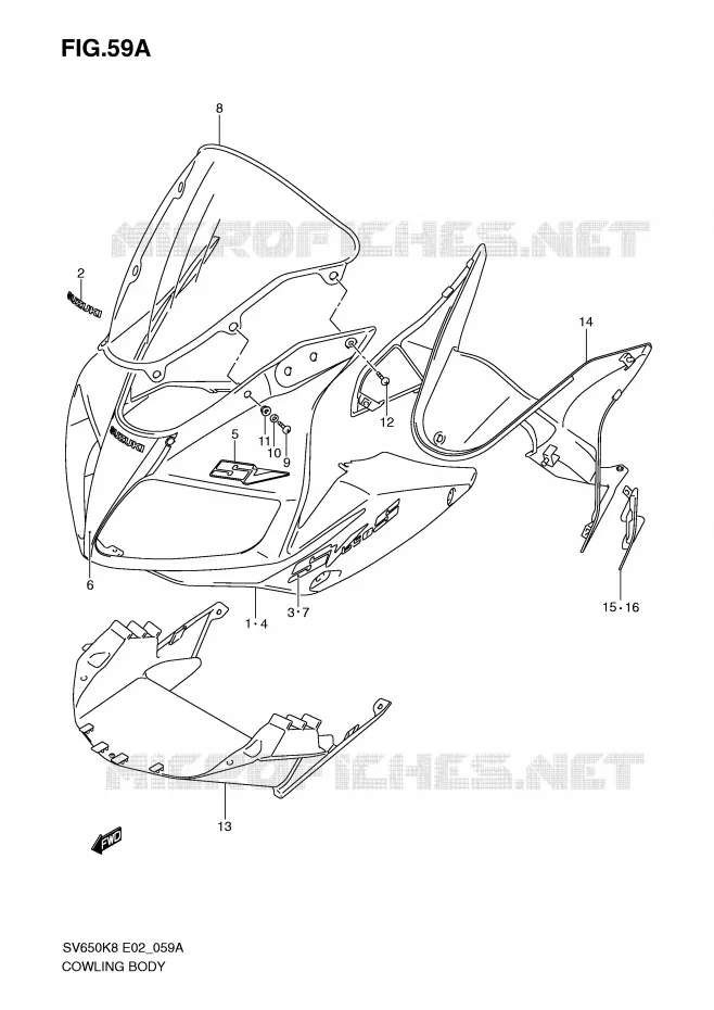 FAIRING (MODEL K9 WITH COWLING) Suzuki MOTO 650 SV 2009  SV650SUK9(E2)