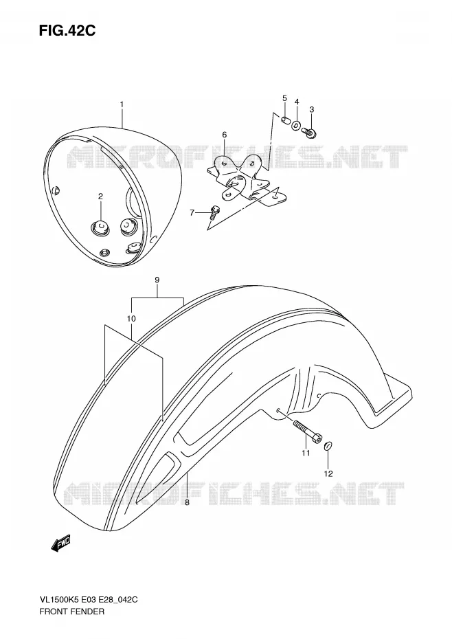 FRONT FENDER (MODEL K9) Suzuki MOTO 1500 BOULEVARD 2007  VL1500TK7(E3/E28)