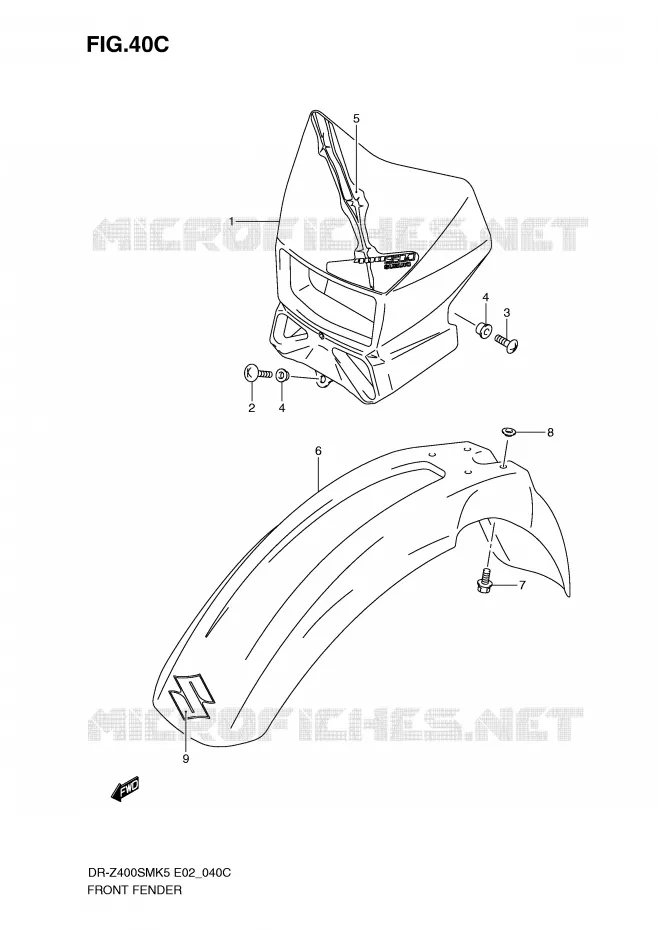 FRONT FENDER (MODEL K9) Suzuki MOTO 400 DR-Z 2005  DR-Z400SMK5(E2)