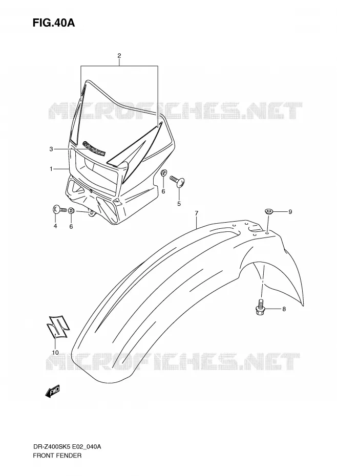 FRONT FENDER (MODEL K9) Suzuki MOTO 400 DR-Z 2008  DR-Z400SK8(E2)
