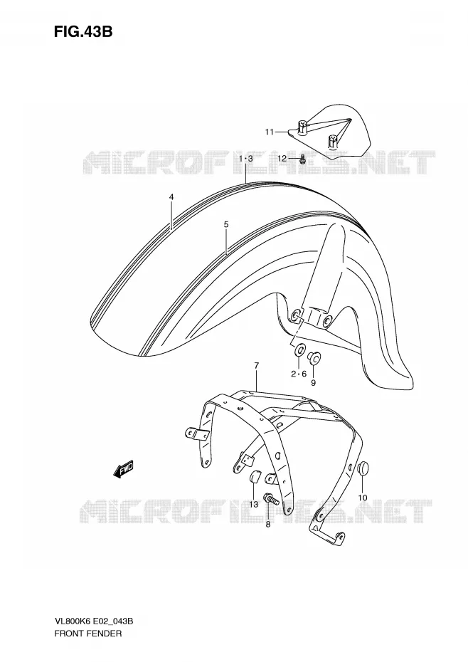 FRONT FENDER (MODEL K9) Suzuki MOTO 800 VOLUSIA 2010  VL800L0(E2)