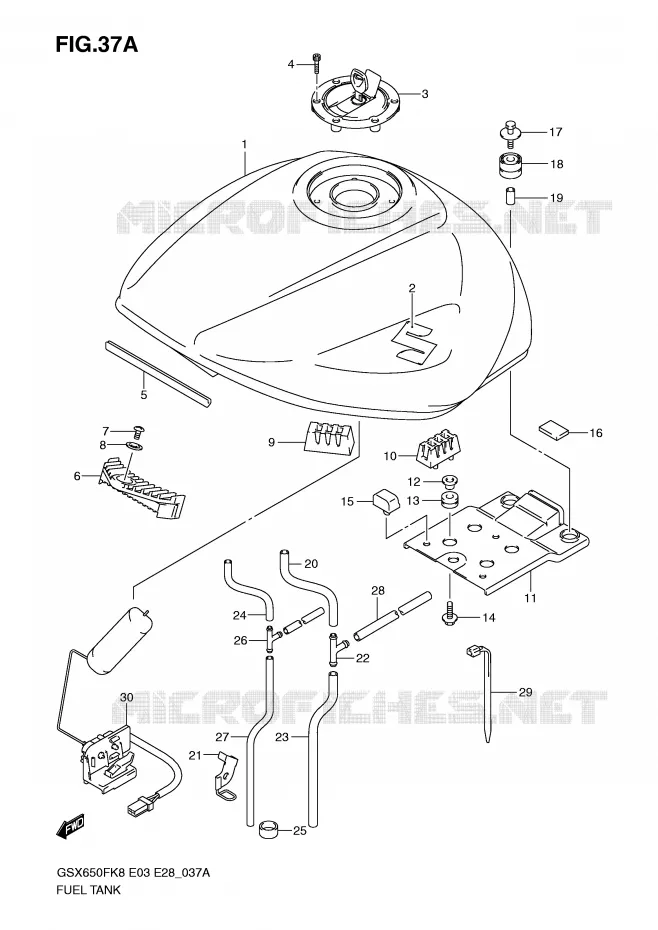 FUEL TANK (MODEL K9) Suzuki MOTO 650 GSX-F 2009  GSX650FAK9(E3/E28)