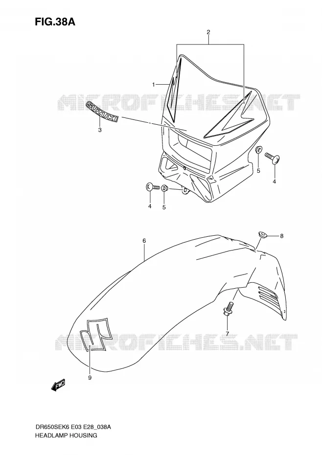 HEADLAMP HOUSING (MODEL K9/L0) Suzuki MOTO 650 DR 2009  DR650SEK9(E3/E28)