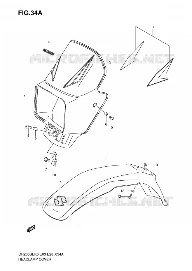 HEADLIGHT COVER (MODEL K8/K9/L0) Suzuki MOTO 200 DR 2010  DR200SEL0(E3/E28)