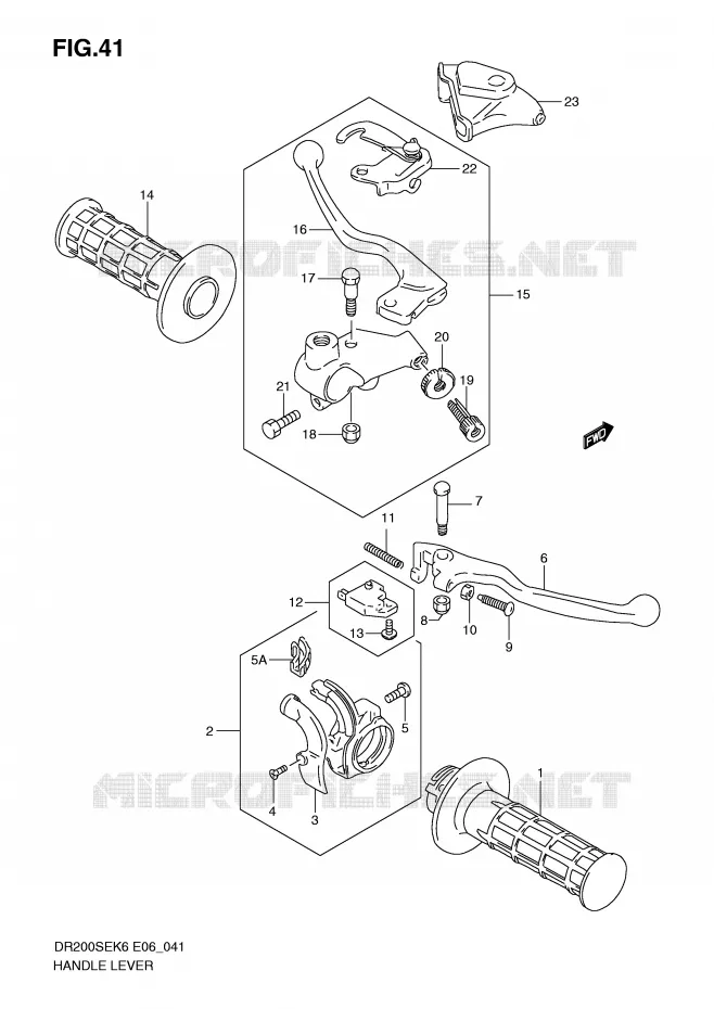 LEVERS - HANDGRIPS (MODEL K6/K7/K8/K9 E24) Suzuki MOTO 200 DR 2010  DR200SEL0(E6)