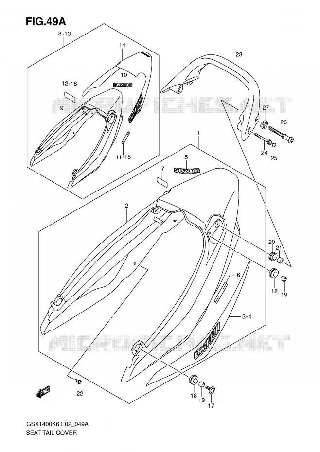 REAR FAIRING - SEAT COWL (MODEL K7) Suzuki MOTO 1400 GSX 2007  GSX1400K7(E2)