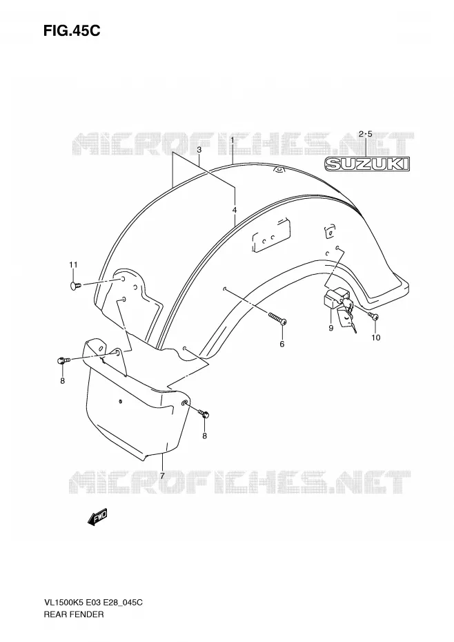 REAR FENDER (MODEL K9) Suzuki MOTO 1500 BOULEVARD 2007  VL1500TK7(E3/E28)