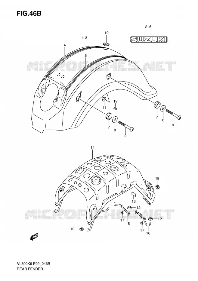 REAR FENDER (MODEL K9) Suzuki MOTO 800 VOLUSIA 2007  VL800CK7(E2)