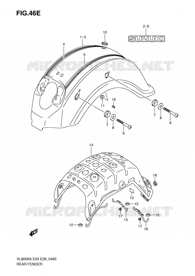 REAR FENDER (MODEL K9) Suzuki MOTO 800 VOLUSIA 2010  VL800CL0(E3/E28)
