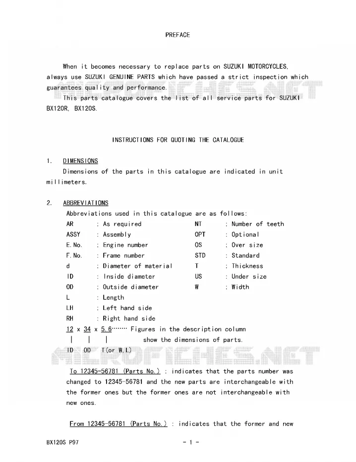 * CATALOG PREFACE * Suzuki MOTO 120 BX 1994  BX120R(P97)