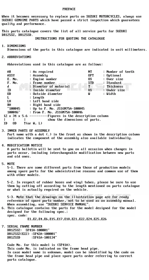 * CATALOG PREFACE * Suzuki MOTO 125 DR 1983  DR125SD(Z/D)