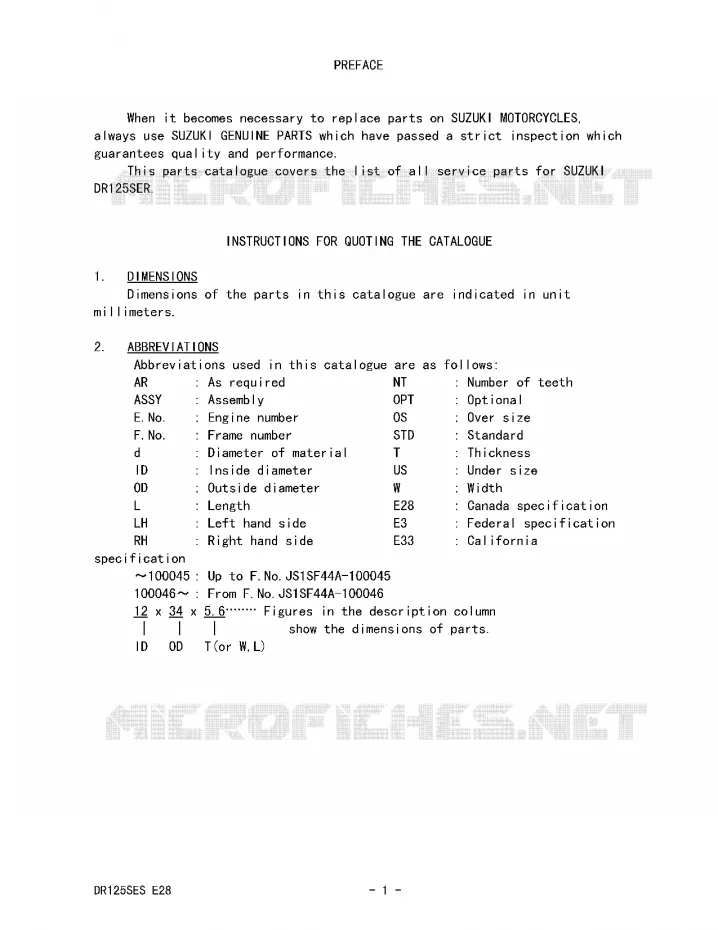 * CATALOG PREFACE * Suzuki MOTO 125 DR 1995  DR125SES(E28)
