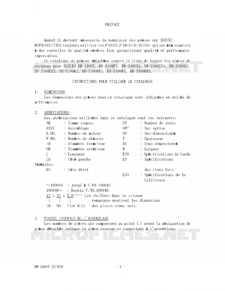 * CATALOG PREFACE * Suzuki MOTO 400 DR-Z 2000  DR-Z400EY(E3/E28)